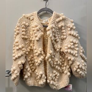 Women’s Oversized Cream Pom-Pom Knit Cardigan - One Size ✨NWT